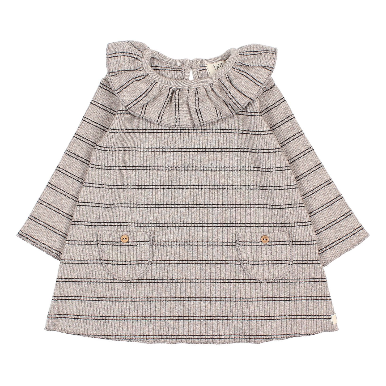 Buho - Robe Coton Recyclé Doux Rayée - Fille - Gris clair