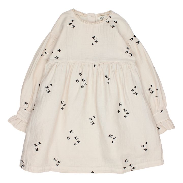Birds Organic Cotton Gauze Dress Ecru Búho Fashion Children - Smallable
