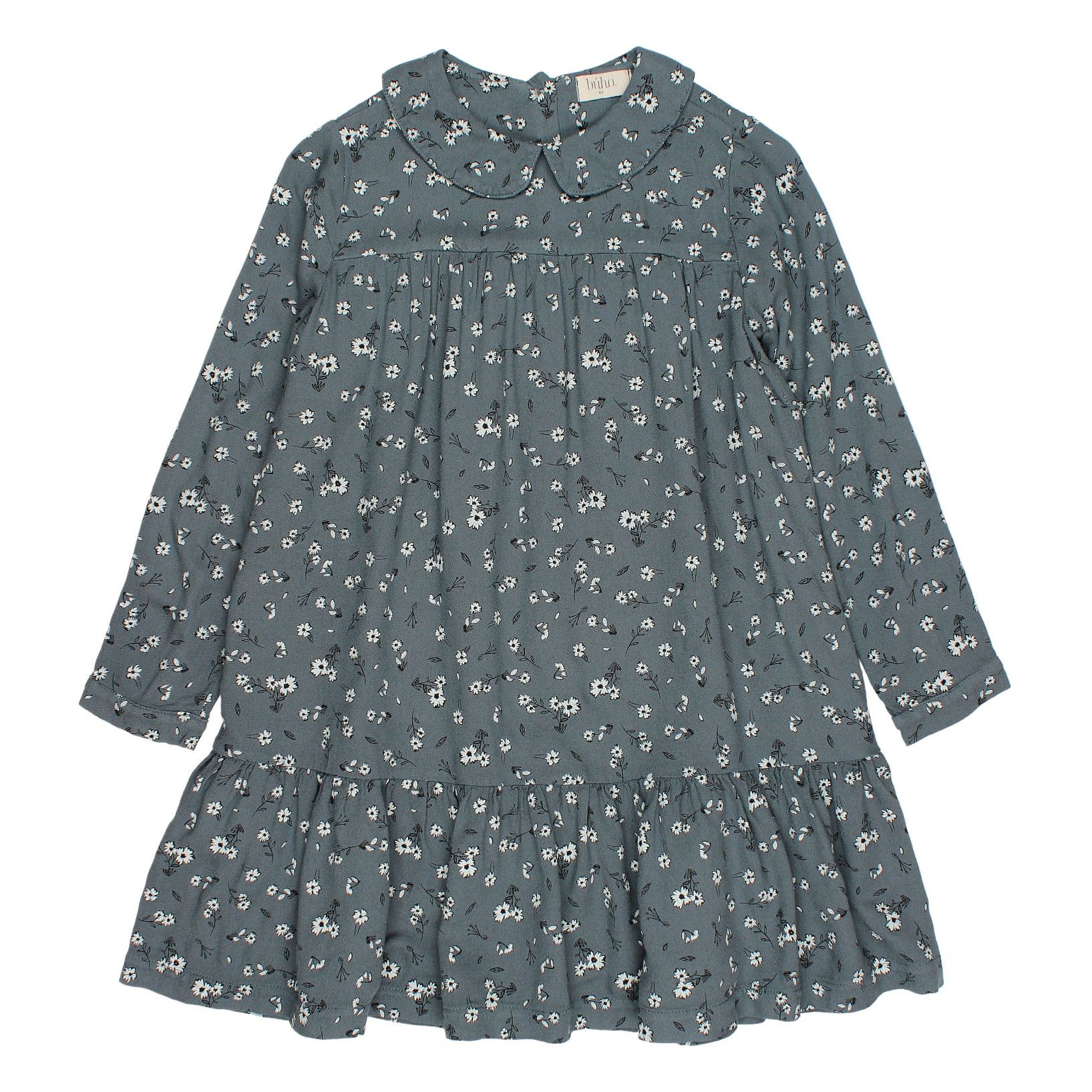 Buho - Robe Viscose Ecologique Fleurie - Fille - Bleu gris