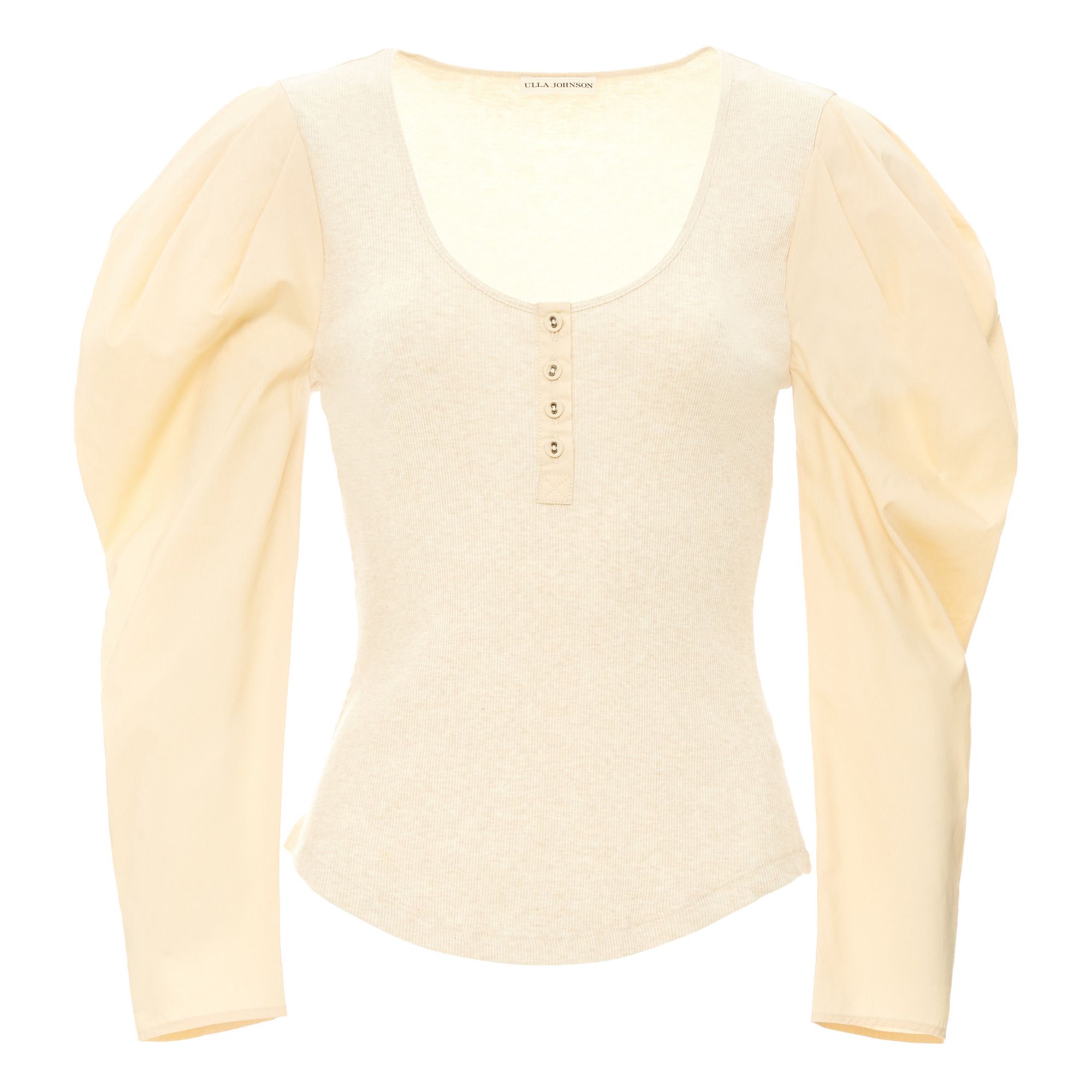Ulla Johnson - Top Joanne Jersey Côtelé et Popeline - Femme - Beige
