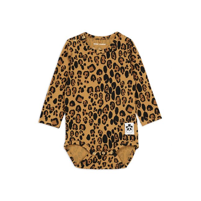 Leopard Print Long-sleeved Babygrow | Beige