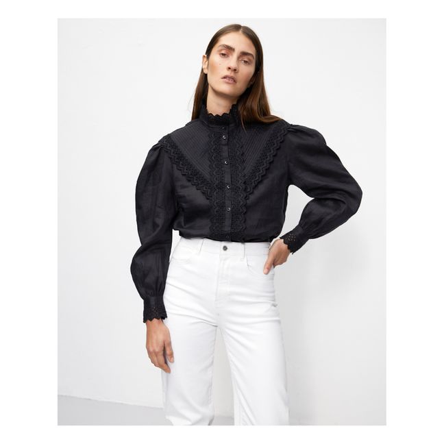 Linda Embroidered and Pleated Blouse Black
