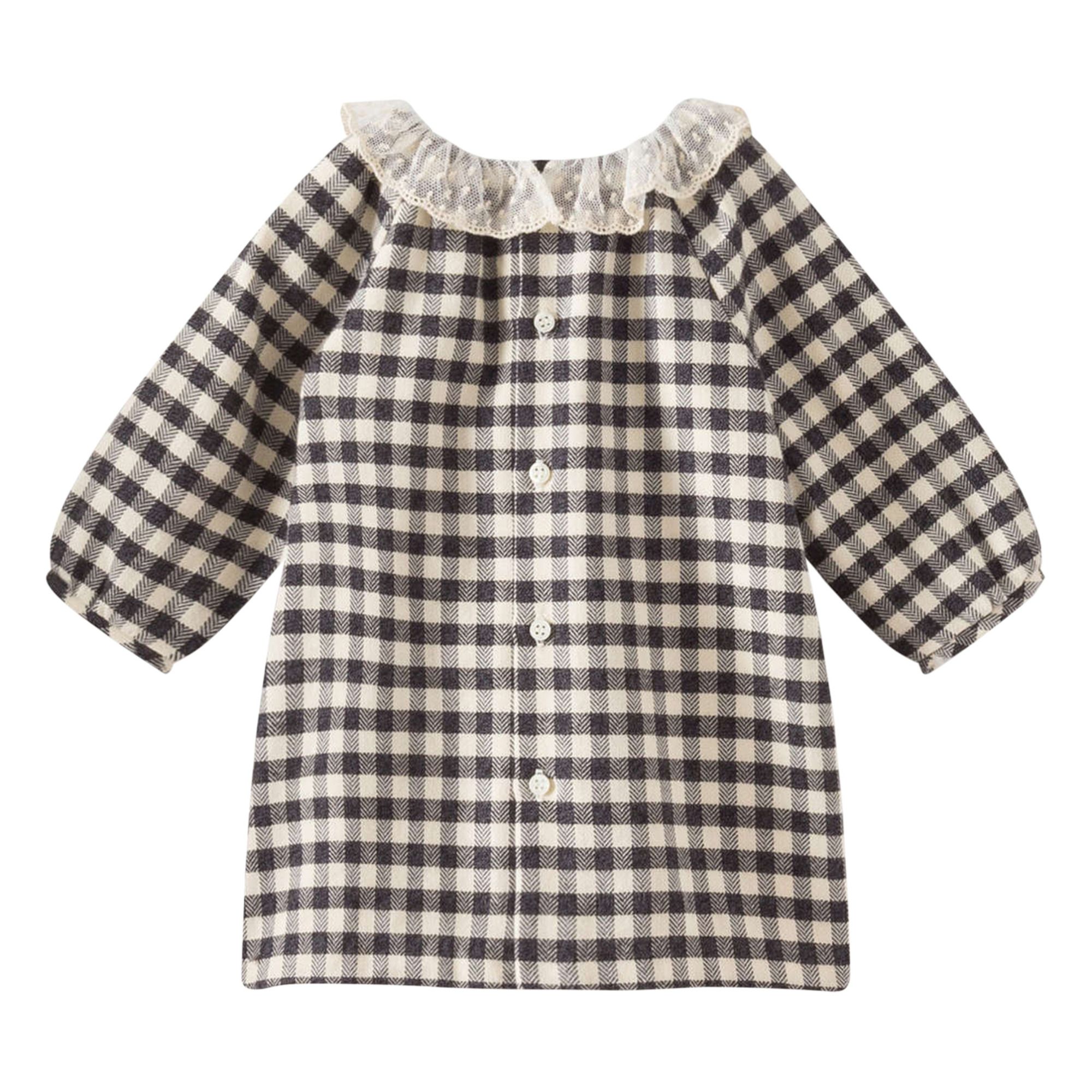Flavili Gingham Dress with Lace Collar Navy blue- Product image n°2