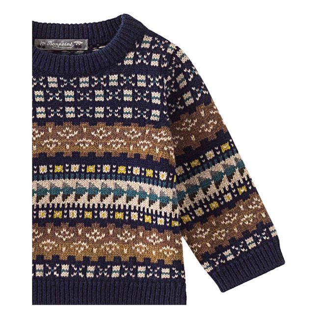 Jacquard Wool and Cotton Jumper Navy blue