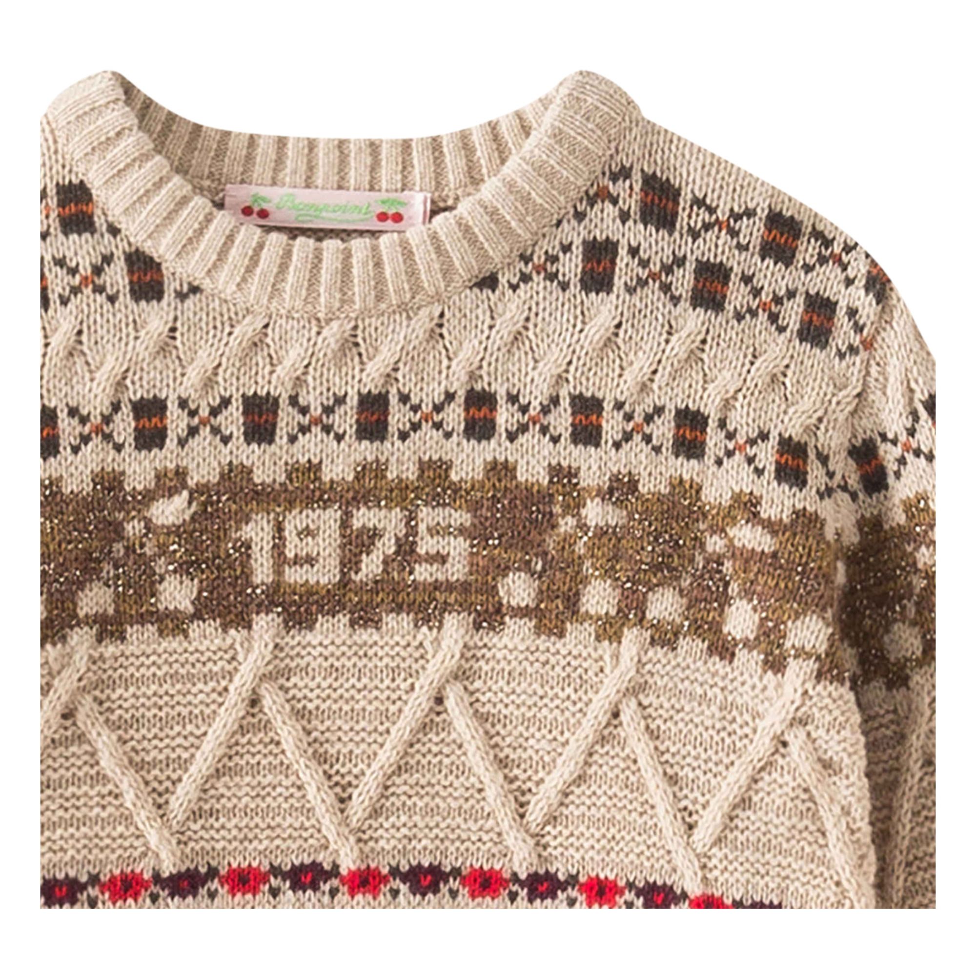 Tinoa Jacquard Wool and Cotton Jumper Beige- Product image n°1