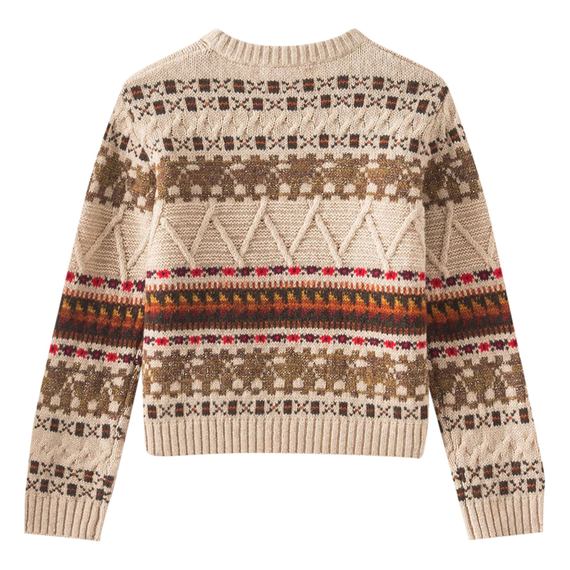 Tinoa Jacquard Wool and Cotton Jumper Beige- Product image n°2