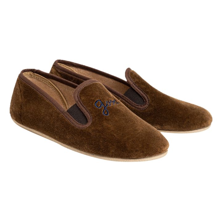 brown velvet slippers