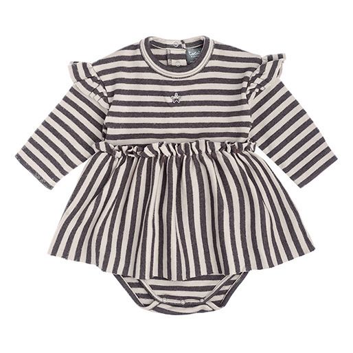 Tocoto Vintage - Robe Body Coton Bio Rayée - Fille - Ecru