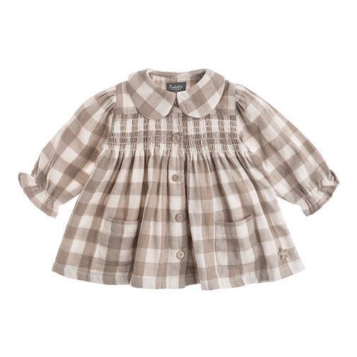 Tocoto Vintage - Robe Coton Bio Vichy - Fille - Gris clair