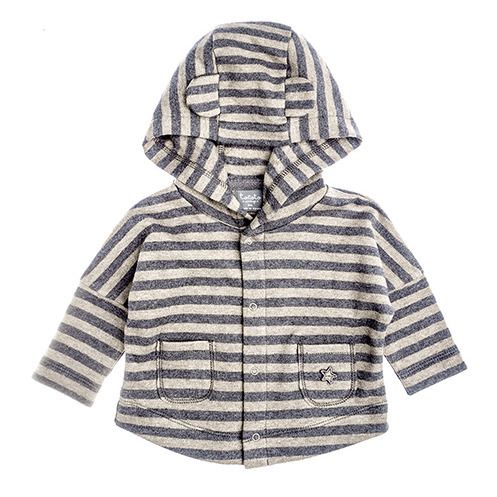 Tocoto Vintage - Cardigan Capuche Coton Bio Rayé - Fille - Ecru