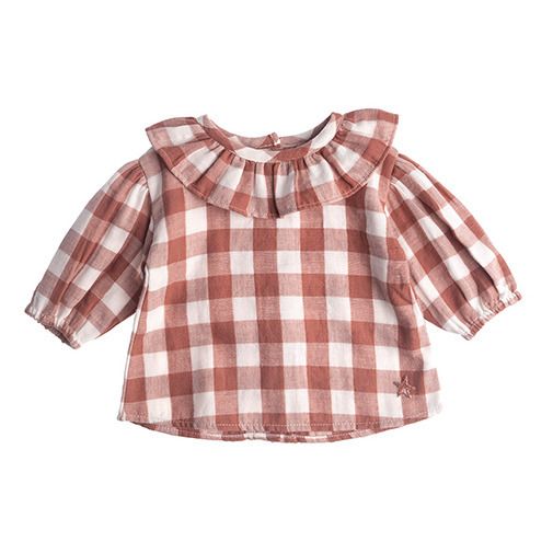 Tocoto Vintage - Lurex and Organic Cotton Vichy Baby Blouse - Pink