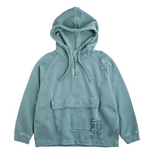 Tocoto Vintage - Sweat à Capuche Coton Bio Kangourou - Fille - Bleu céladon