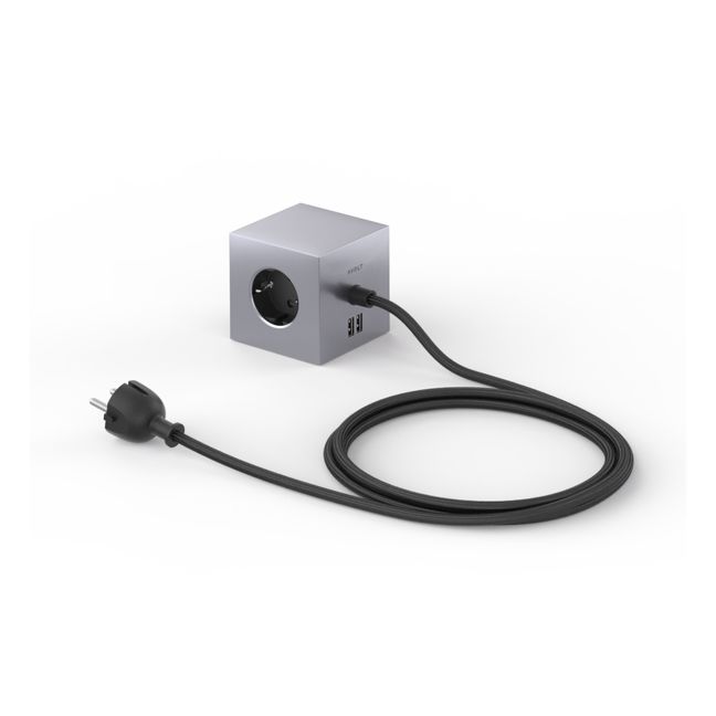 Square 1 Extension Cord with USB Plug | Aluminium