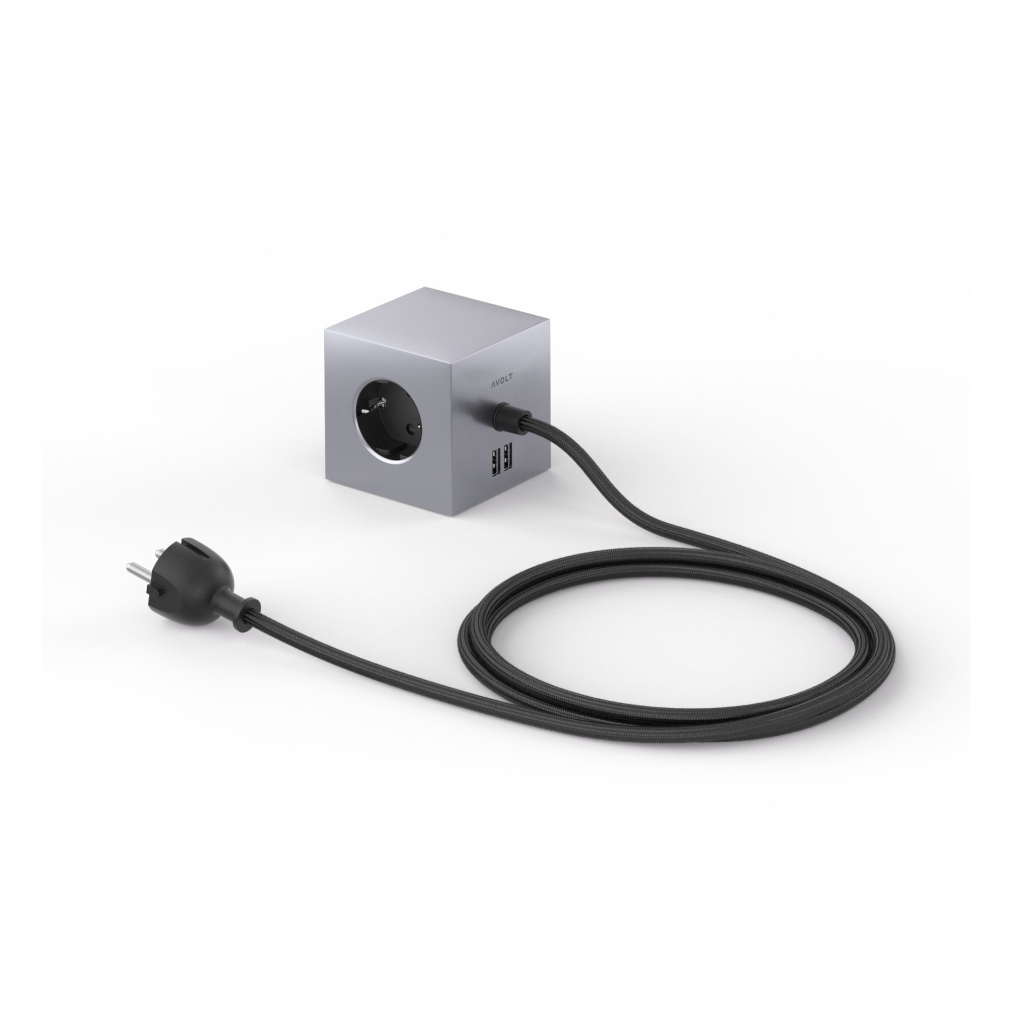 Square 1 Extension Cord with USB Plug Aluminium- Produktbild Nr. 0