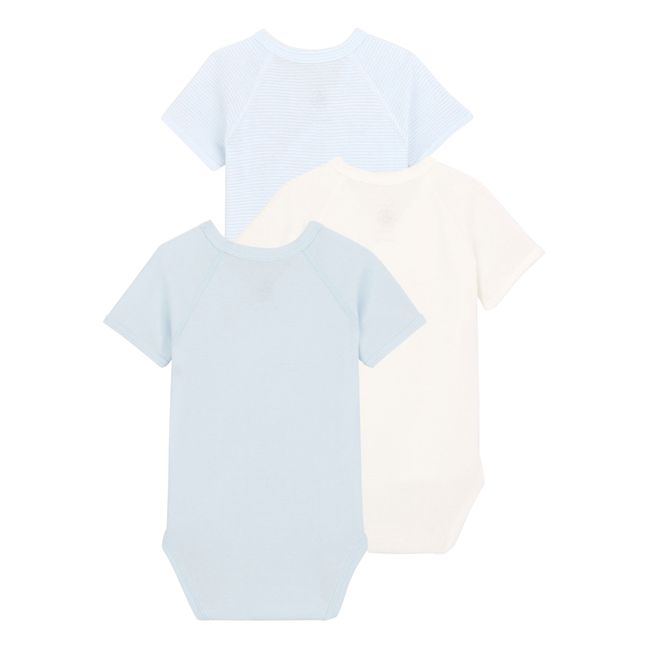 Set of 3 Organic Cotton Striped Crossover Babygrows | Pale blue