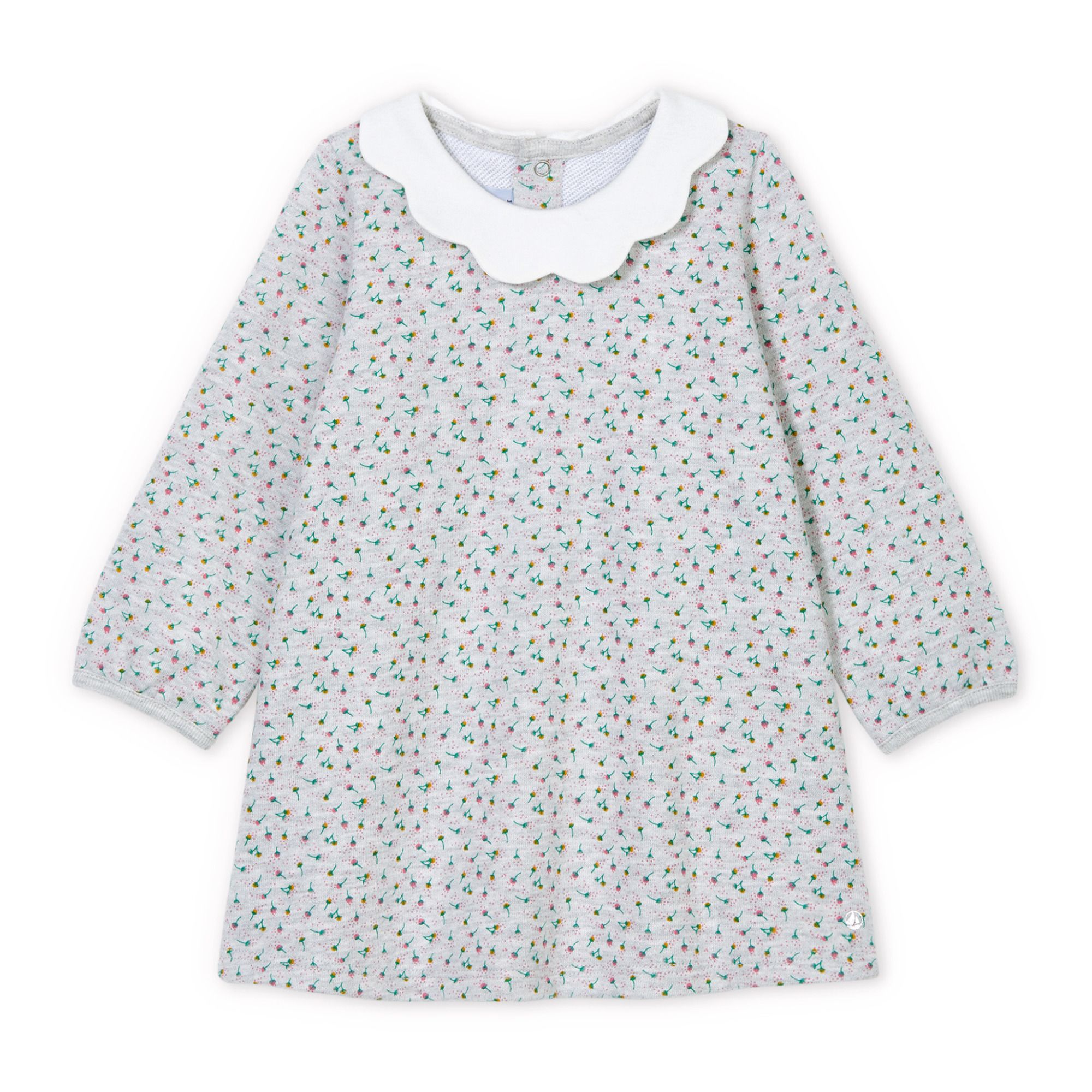 Petit Bateau - Robe Col Claudine - Fille - Gris