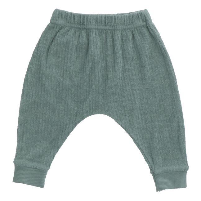 Pantaloni in stile Sarouel, in spugna, in cotone bio, modello: Bessi Blu celadon