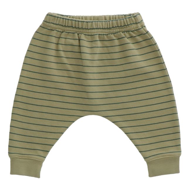 Pantaloni in stile Sarouel, in mollettone bio, a righe, modello: Bobo Verde militare