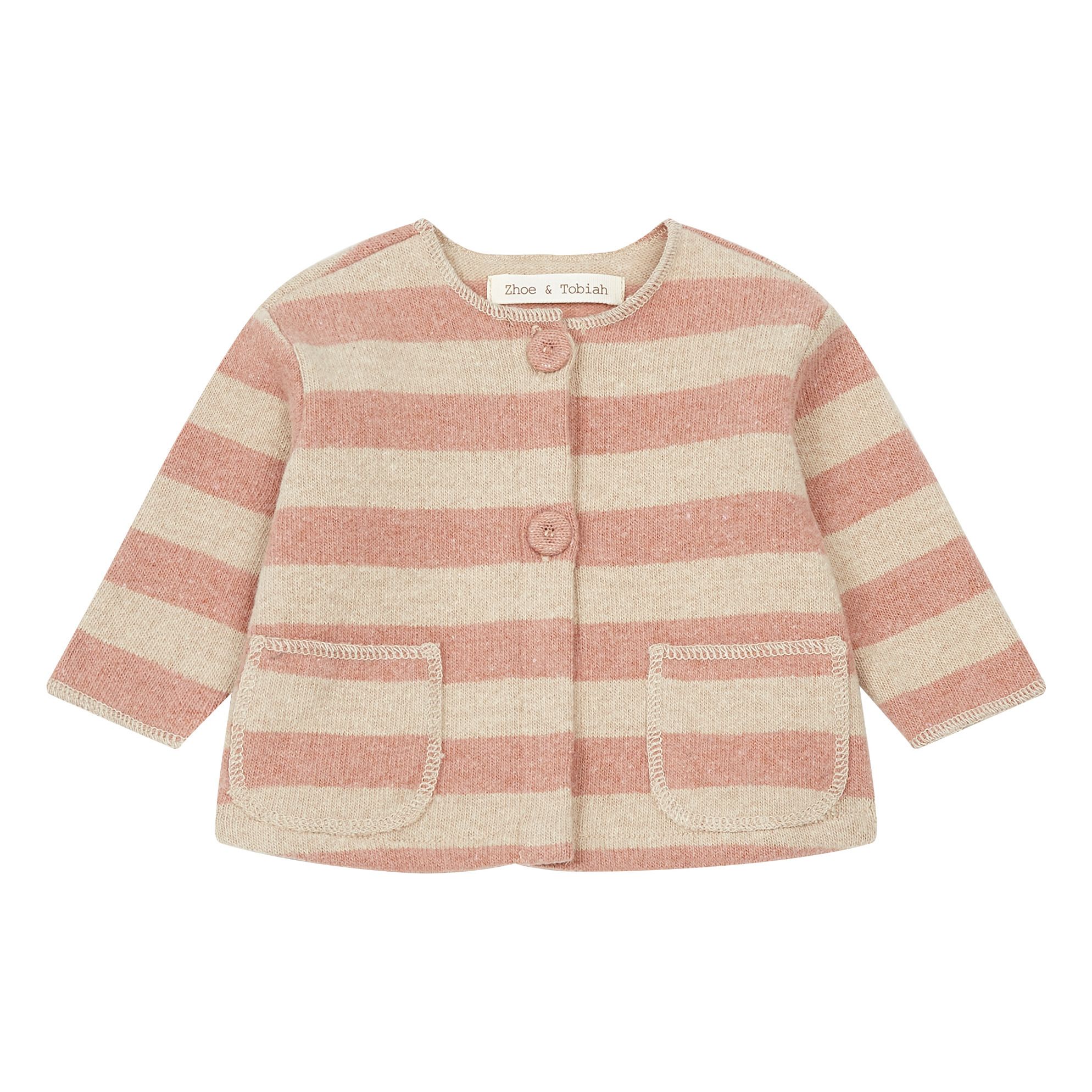 Zhoe & Tobiah - Cardigan Maille Rayé Poches - Fille - Rose poudré