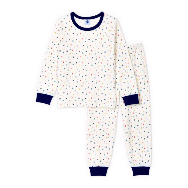 Pyjama-Set Try Samt Bio-Baumwolle Weiß