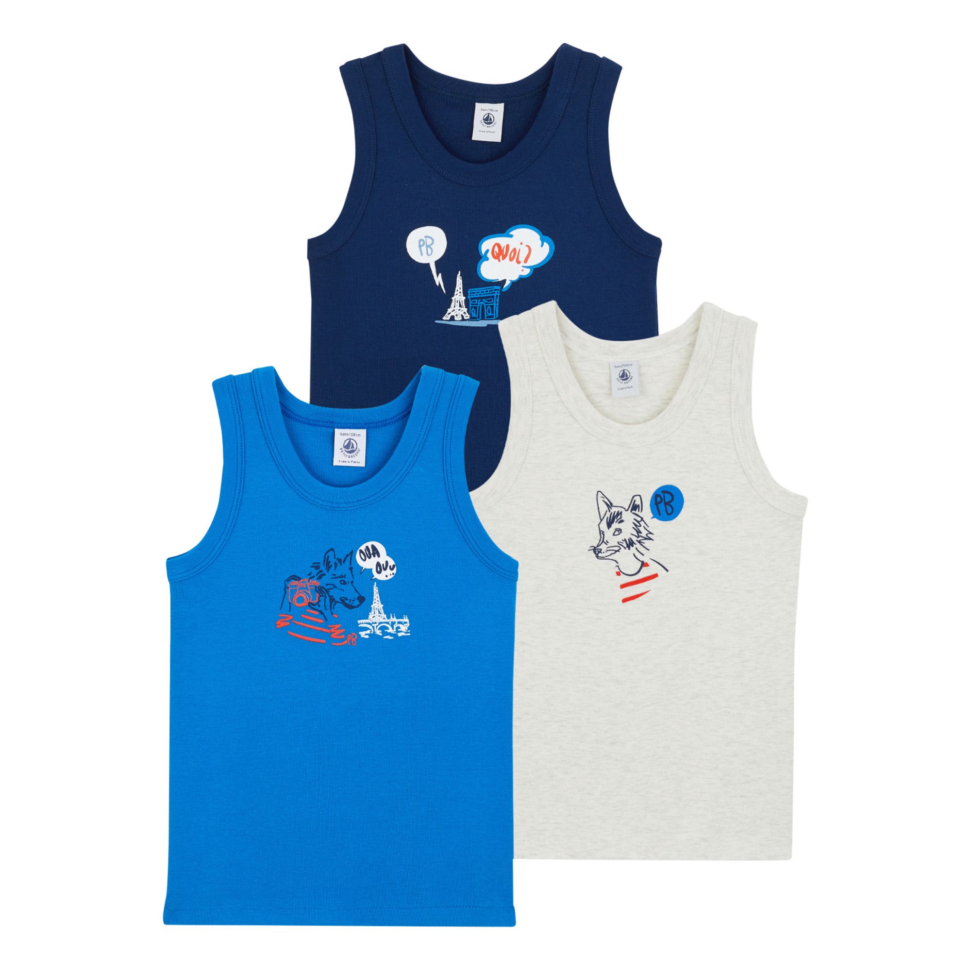 Petit Bateau - Lot 3 Débardeurs Imprimés Back To School in Paris - Fille - Bleu