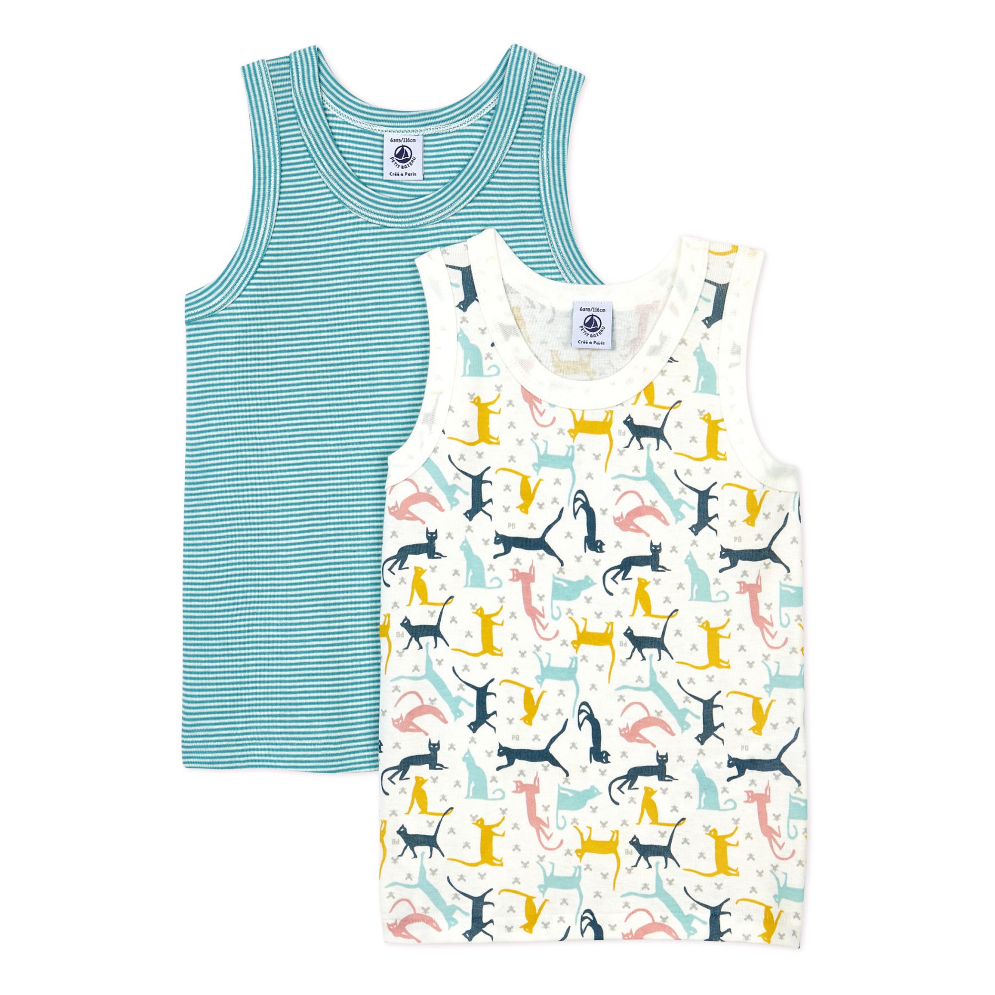 Petit Bateau - Lot 2 Débardeurs Imprimés Chats - Fille - Bleu