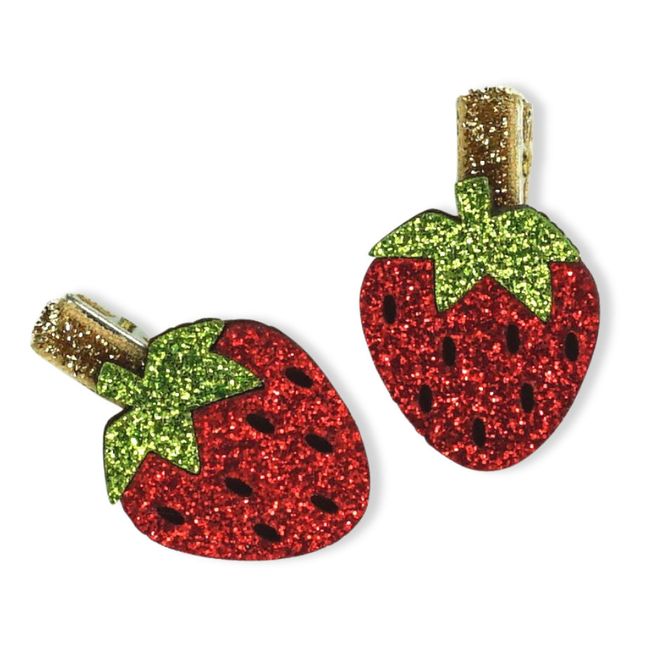 Set of 2 Strawberry Hair Slides | Red