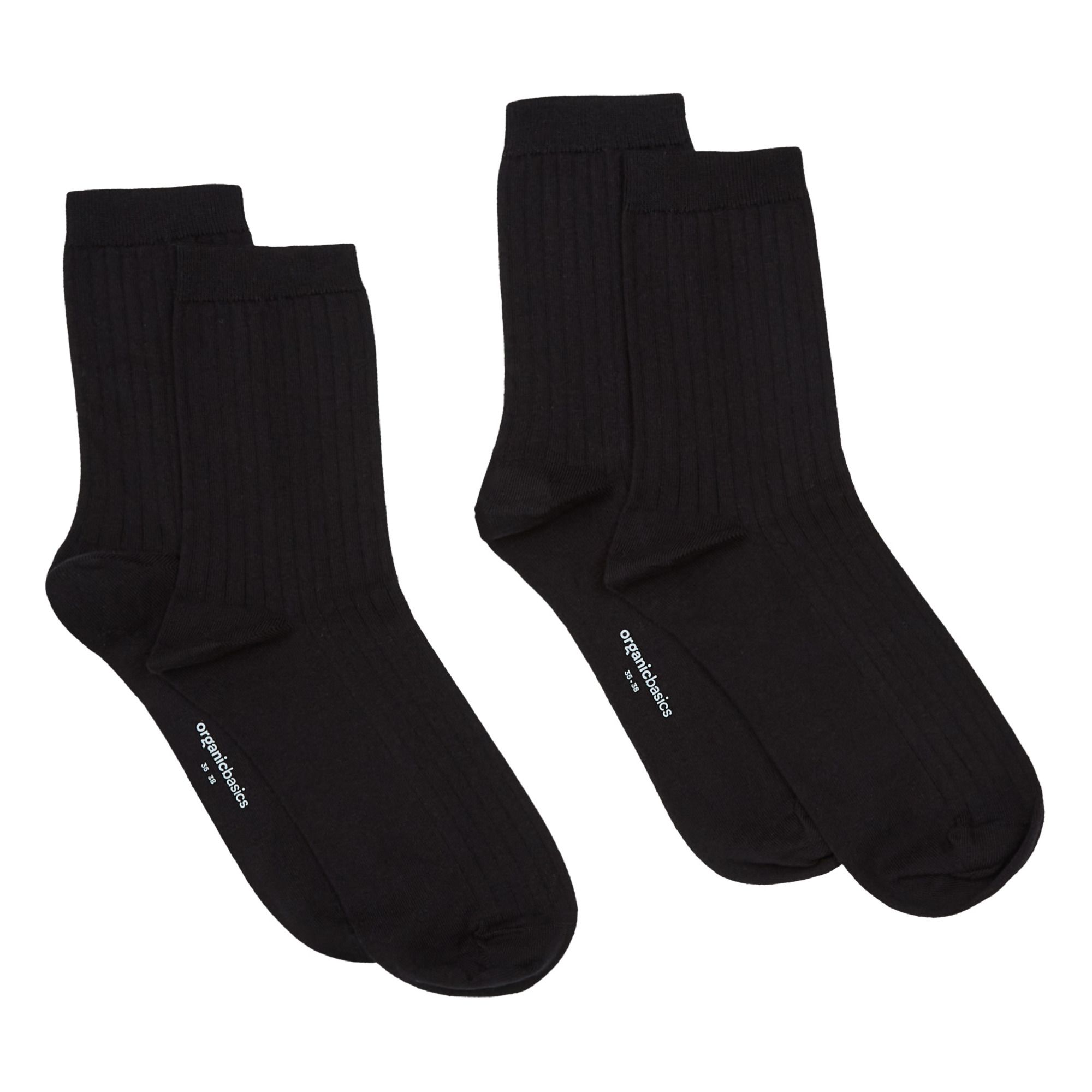 Organic Basics - Lot de 2 Paires de Chaussettes Côtelées Coton Bio - Femme - Noir