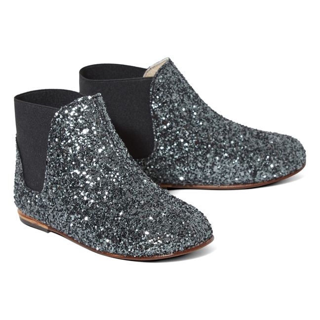 Elastic Glitter Boots | Silver