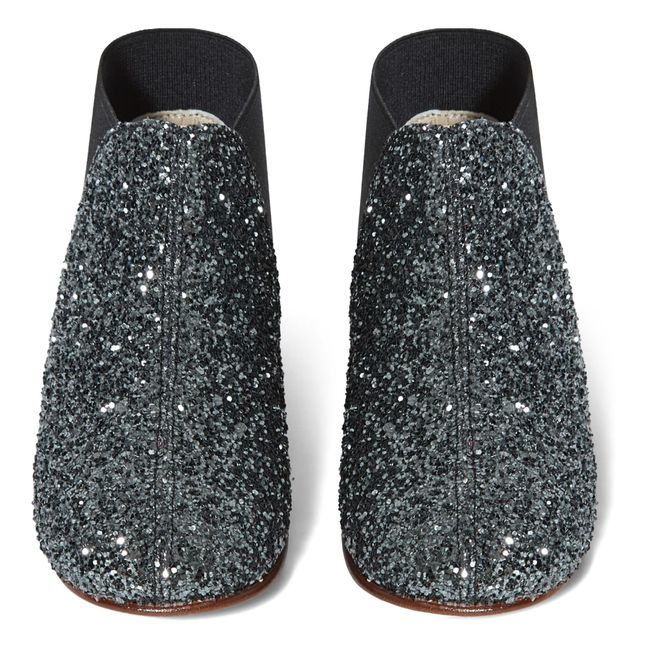 Elastic Glitter Boots | Silver