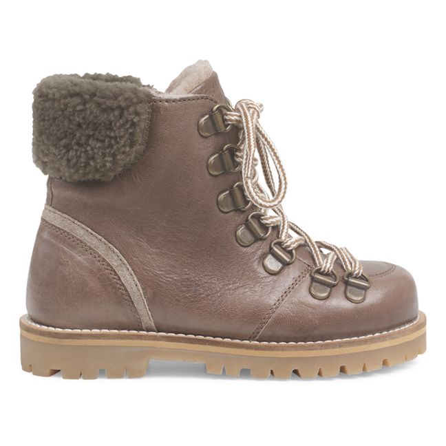 Sherpa-Lined Lace-Up Boots Taupe brown