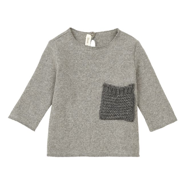 Pull Maille Poche Tricot Gris chiné