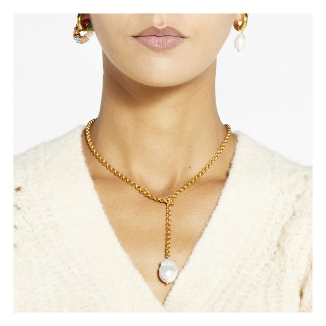 Naturel Pearl Chain Necklace  | Gold