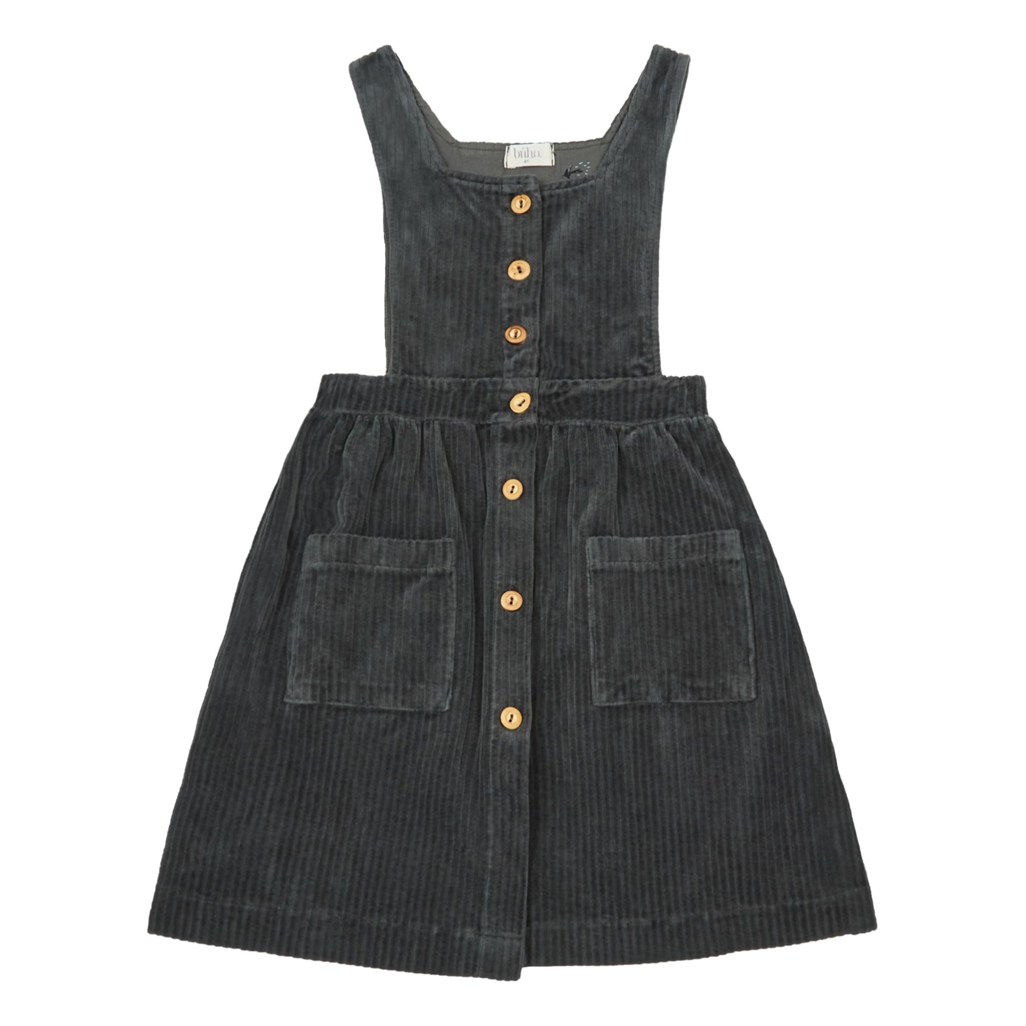 Buho - Robe Tablier Velours Coton Bio - Fille - Gris anthracite