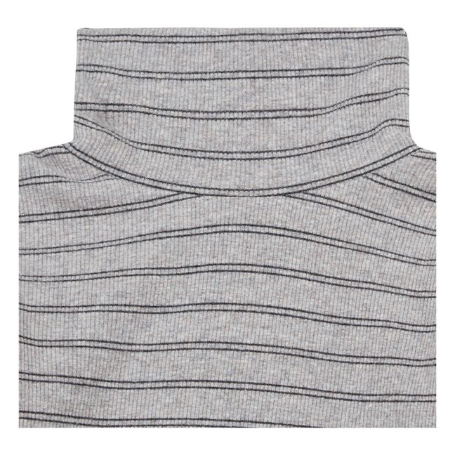 Soft Recycled Cotton Striped Turtleneck Light grey