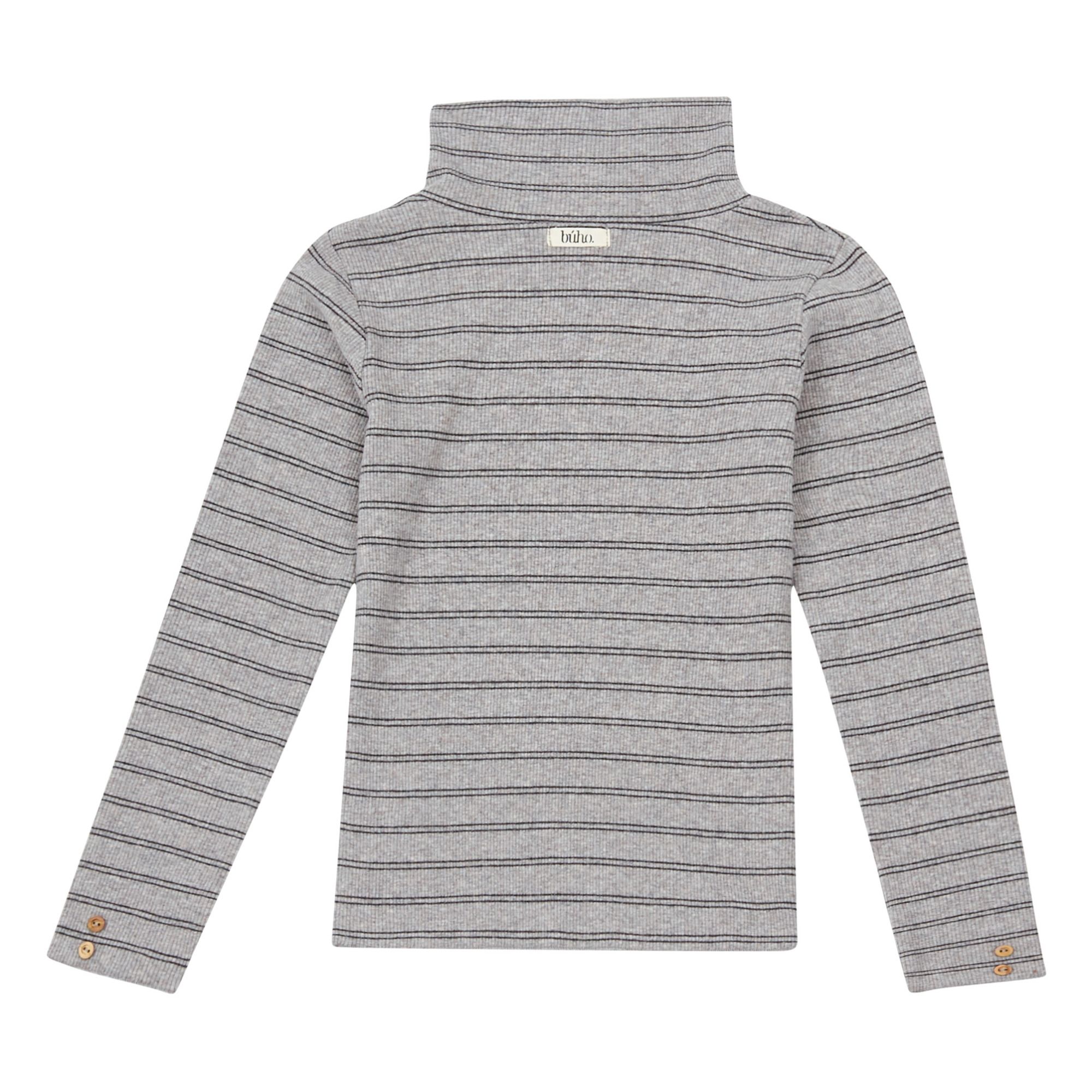 Soft Recycled Cotton Striped Turtleneck Light grey- Product image n°2