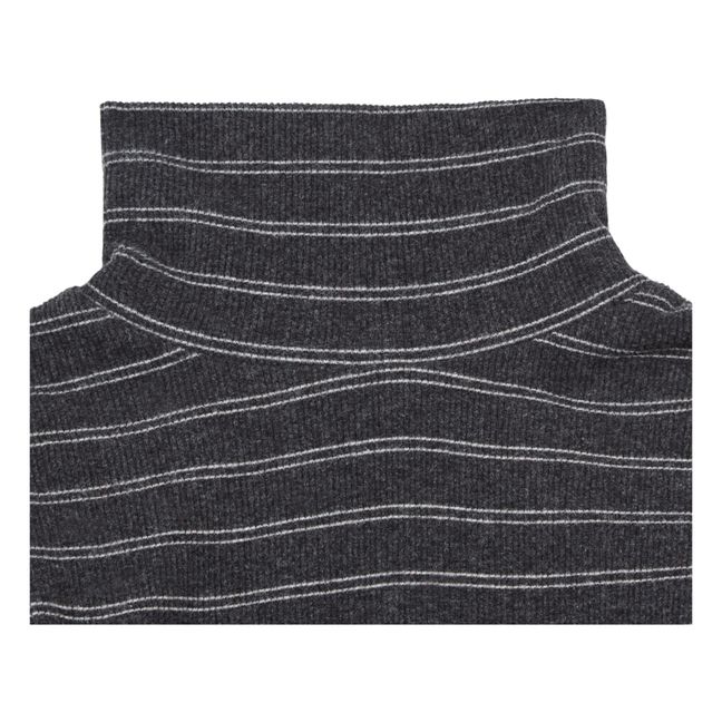 Soft Recycled Cotton Striped Turtleneck Charcoal grey
