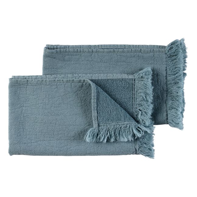 Serviettes invités Luna en coton bio - Set de 2 | Bleu gris