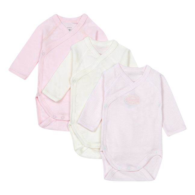 Set of 3 Organic Cotton Wrapover Bodysuits | Pale pink