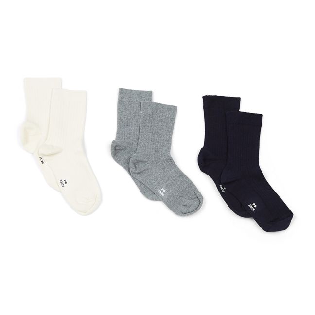 Set of 3 Pairs of Ribbed Socks | Navy blue