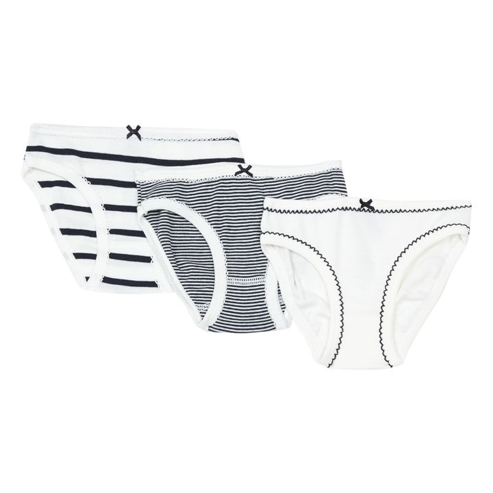 Set of 3 Organic Cotton Striped Briefs | Blue- Product image n°0