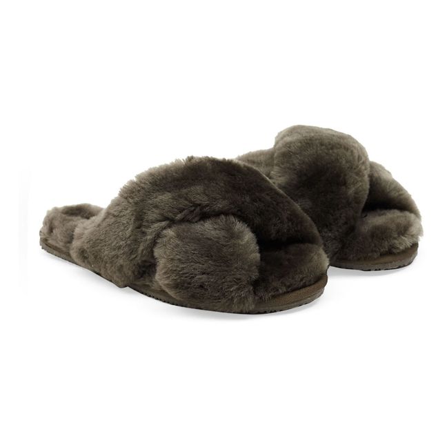 Gefütterte Hausschuhe X-Riemen | Khaki