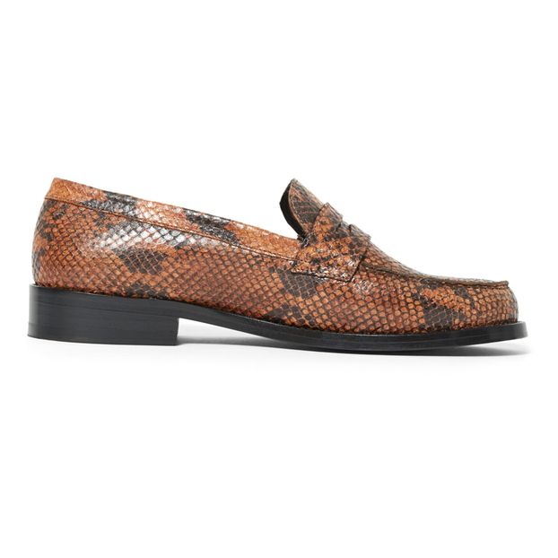 Snake Print Leather Loafers Camel