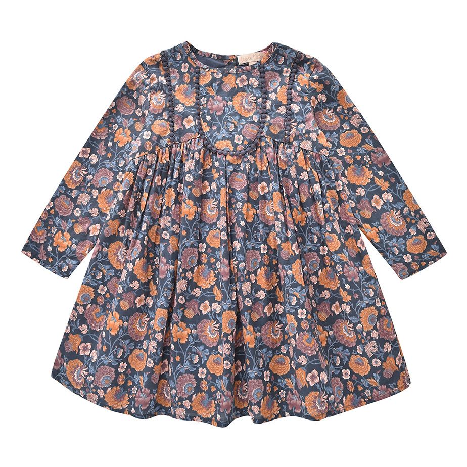 Louise Misha - Robe Coton Bio Fleurie Roulotta - Fille - Bleu marine