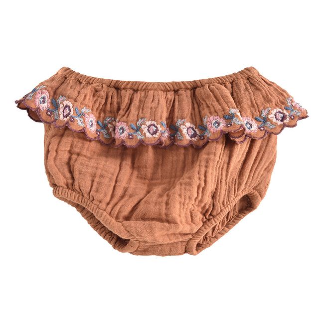 Bilie Embroidered Organic Cotton Gauze Bloomers Caramel