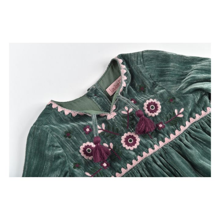 Vestido de terciopelo bordado Josette | Azul verde- Imagen del producto n°2