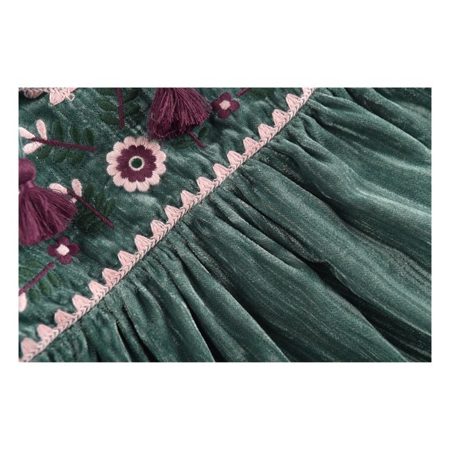 Josette Embroidered Velvet Dress | Blue Green