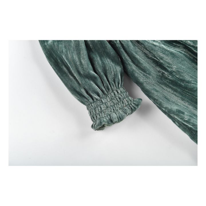 Vestido de terciopelo bordado Josette | Azul verde- Imagen del producto n°4