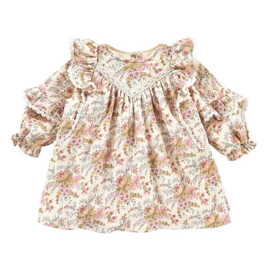 Louise Misha - Robe Gaze de Coton Bio Fleurie Lara - Fille - Ecru