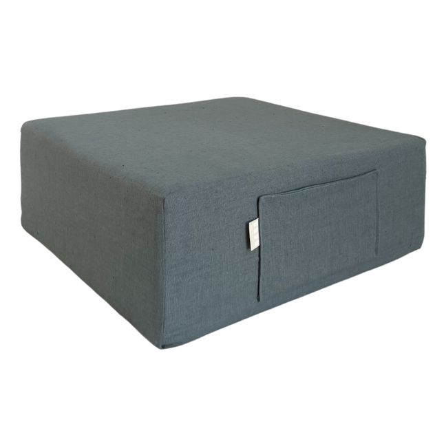 BABA Washed Linen Pouf Blue